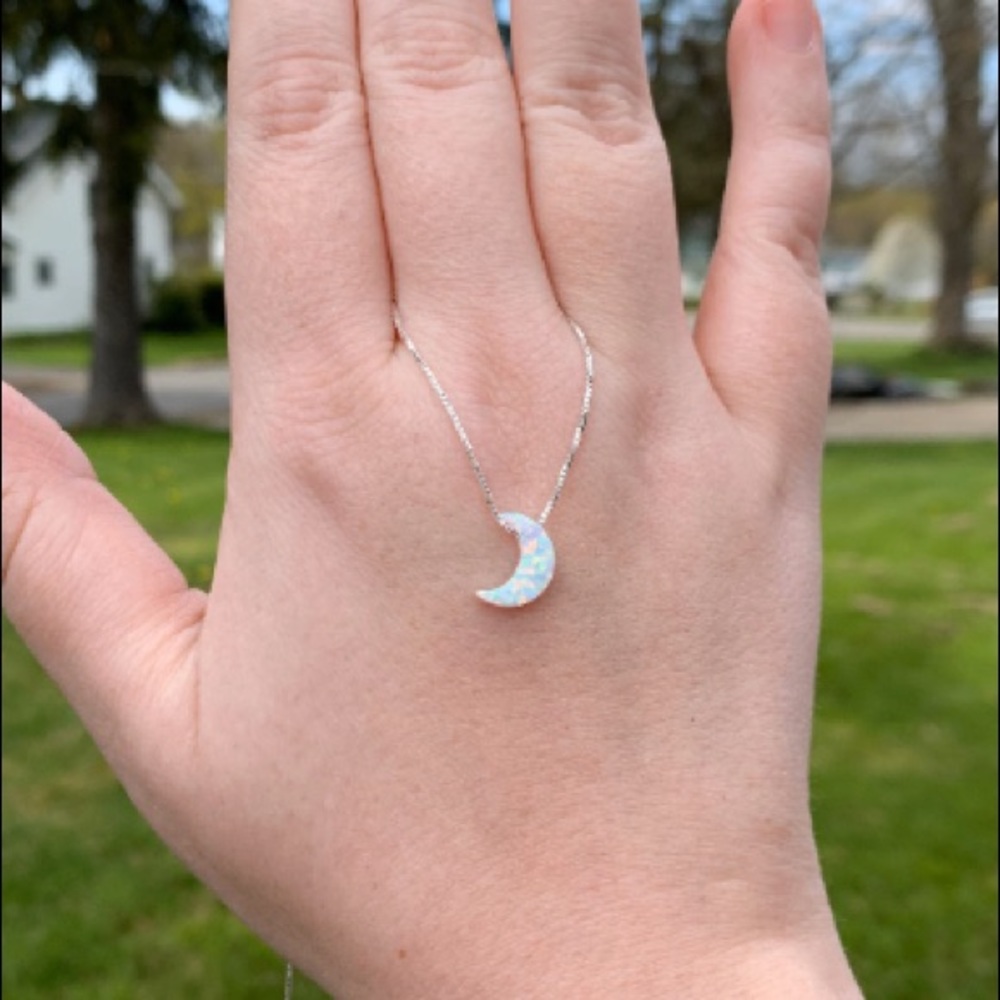 Sterling silver fire opal moon necklace new handmade